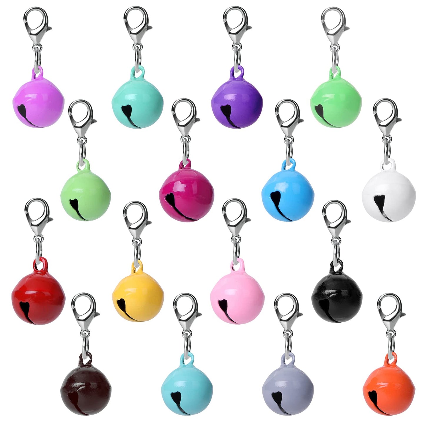 cobee Pet Bells, 16pcs 14mm Stainless Steel, Daily Use Accessories for Dog Cat Collar, DIY Colorful Jingle Ring Bell Pendant