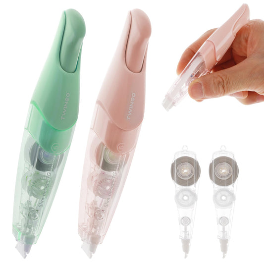 Bewudy 2 Pcs Refillable White Out Correction Tape, Retractable Whiteout Correction Pen with 2 Extra Refills, 1/5" x 236" (5mmx6m), Pen Shaped Applicator for Office School Supplies(Blue Pink)