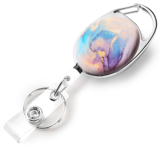 Jeffdad Badge Reels Retractable, Double Sided Color Print Pattern Retractable Keychain, Marble Holders Badge Clip and Key Ring Durable Nylon Retractable Rope (Colored Marble)