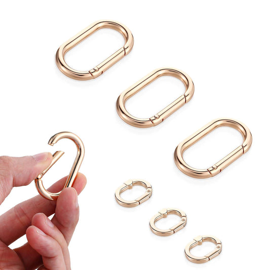 MBAIYO 6 Piece Gold Key Ring Set, 2 Sizes, Oval Spring Carabiner Hook, Small Keychain with Love Pattern, Metal Carabiner Key Ring Accessories for Purses, Key Chain, DIY Crafts