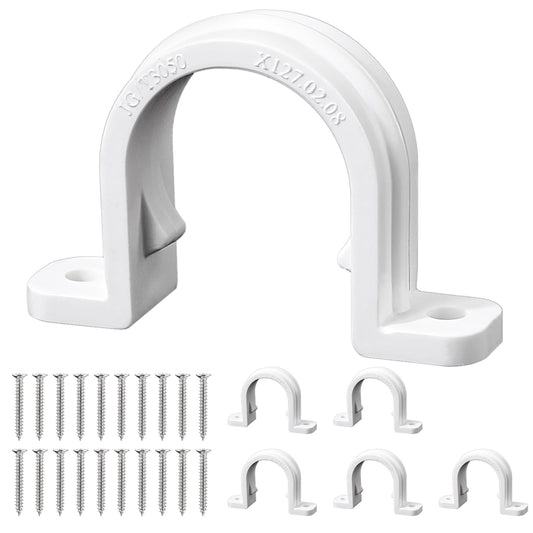 JIEYAO 10 Sets PVC Pipe Clamps, 1'' Plastic Pipe Straps, 2 Holes Pipe Mounting Brackets U-Shape Conduit Clamp Heavy Duty Conduit Strap Clip for PVC Pipes Conduit Cables Hose(1-inch)