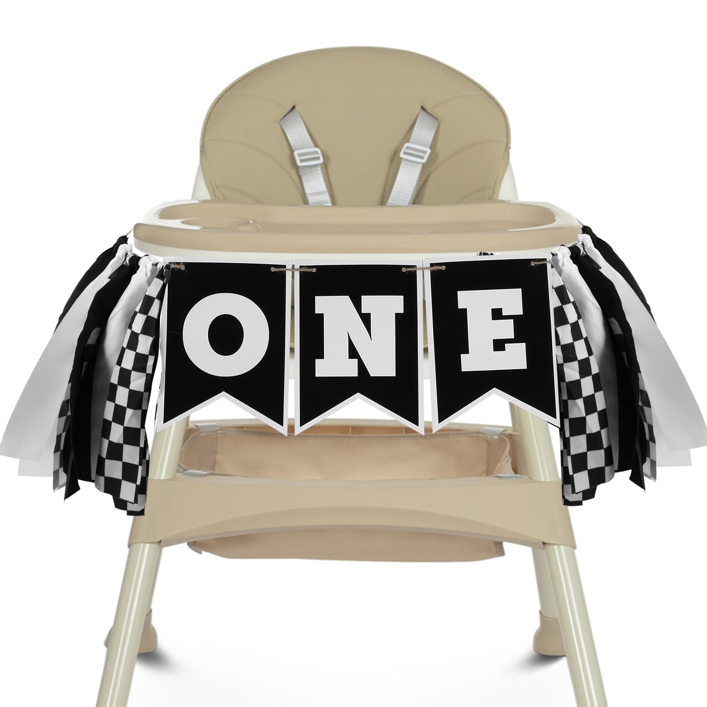 AOZUO 1st Birthday High Chair Banner, Racecar Birthday Banner Decorations, Black White Checkered Birthday Banner, First Birthday Photo Prop Boy Racing Theme, 1st Birthday Race Car Banner