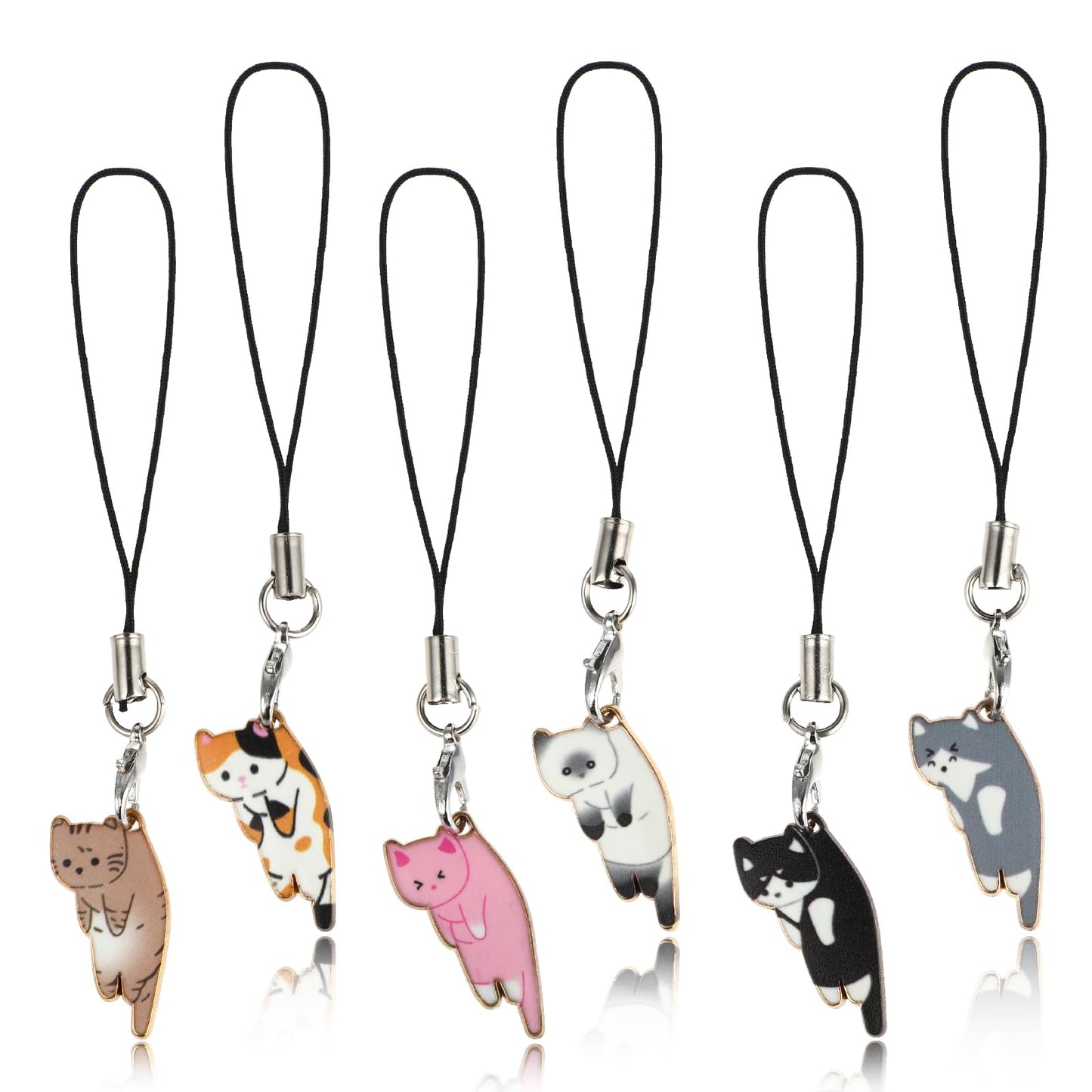 Molain 6pcs Cute Kitten Phone Charm, Sweet Kitten Pendant Phone Charm Small Fresh Creative Animal Keychain Handmade Bracelet Anti-lost Phone Chain Strap for Women Girls