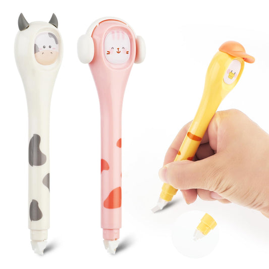 Bewudy 3 Pcs White Out Correction Tape, Quick Dry Whiteout Correction Pen, 1/5" x 236" (5mmx6m), Cute Cartoon Pen Shaped Applicator Office School Supplies for Boy Girl