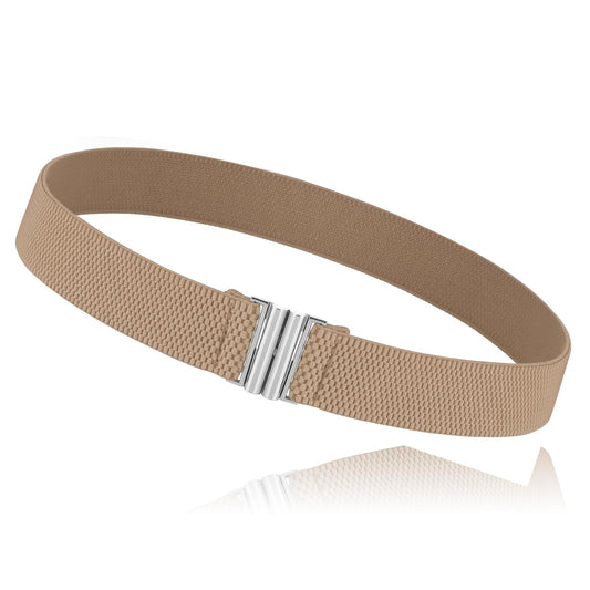 Giantree Invisible Women Adjustable Elastic Belt, Stretch Belt with Metal Flat Buckle Comfortable No Show Belt for Pants Jeans Dresses (Khaki)