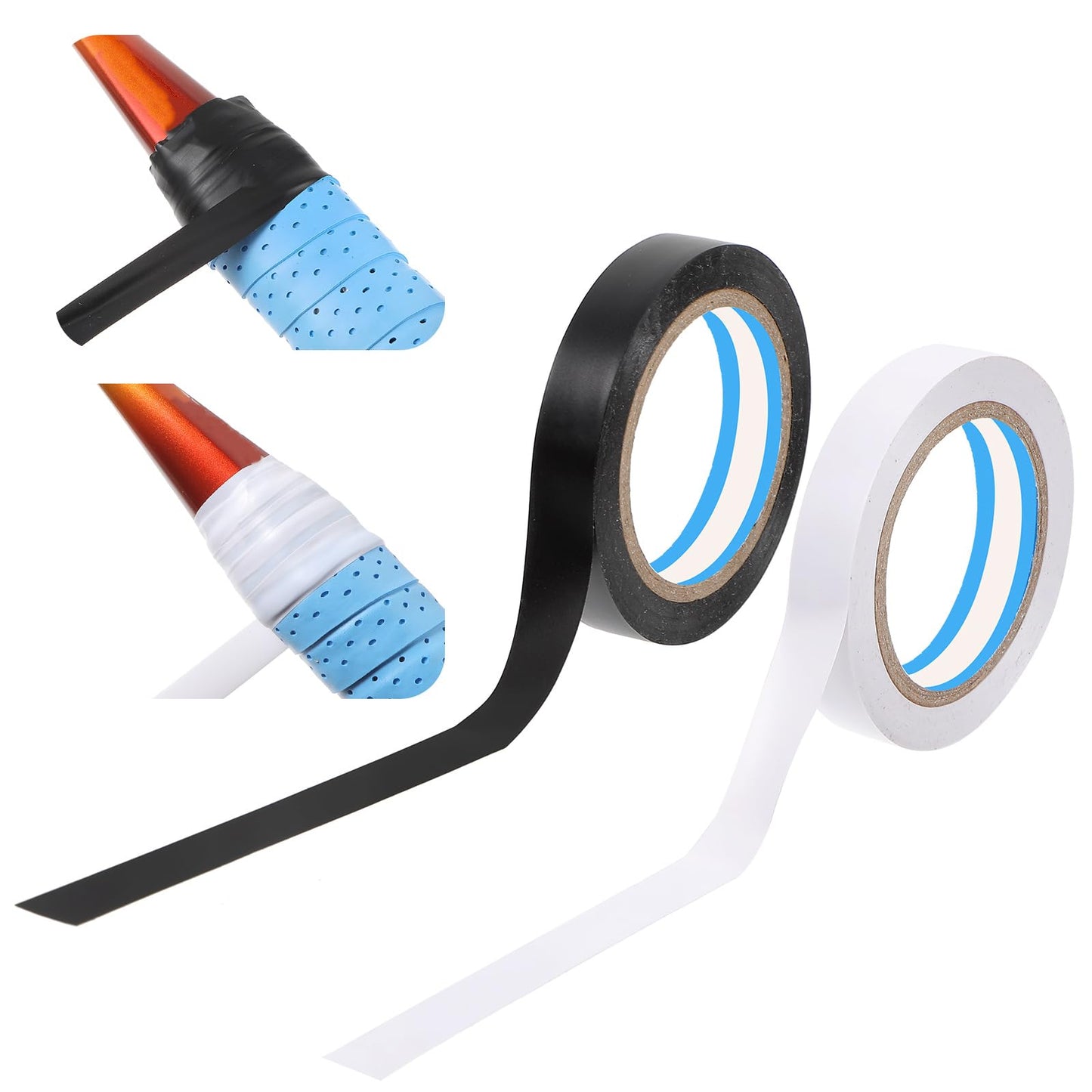 Yuanchu 2 Rolls Grip Finishing Tape, 0.39in × 11 Yards Grip Finishing Tape Anti Slip Tape PVC Tennis Badminton Racquet Grip Tape Racket Accessories Sticky Seal for Tennis Badminton(Black,White)