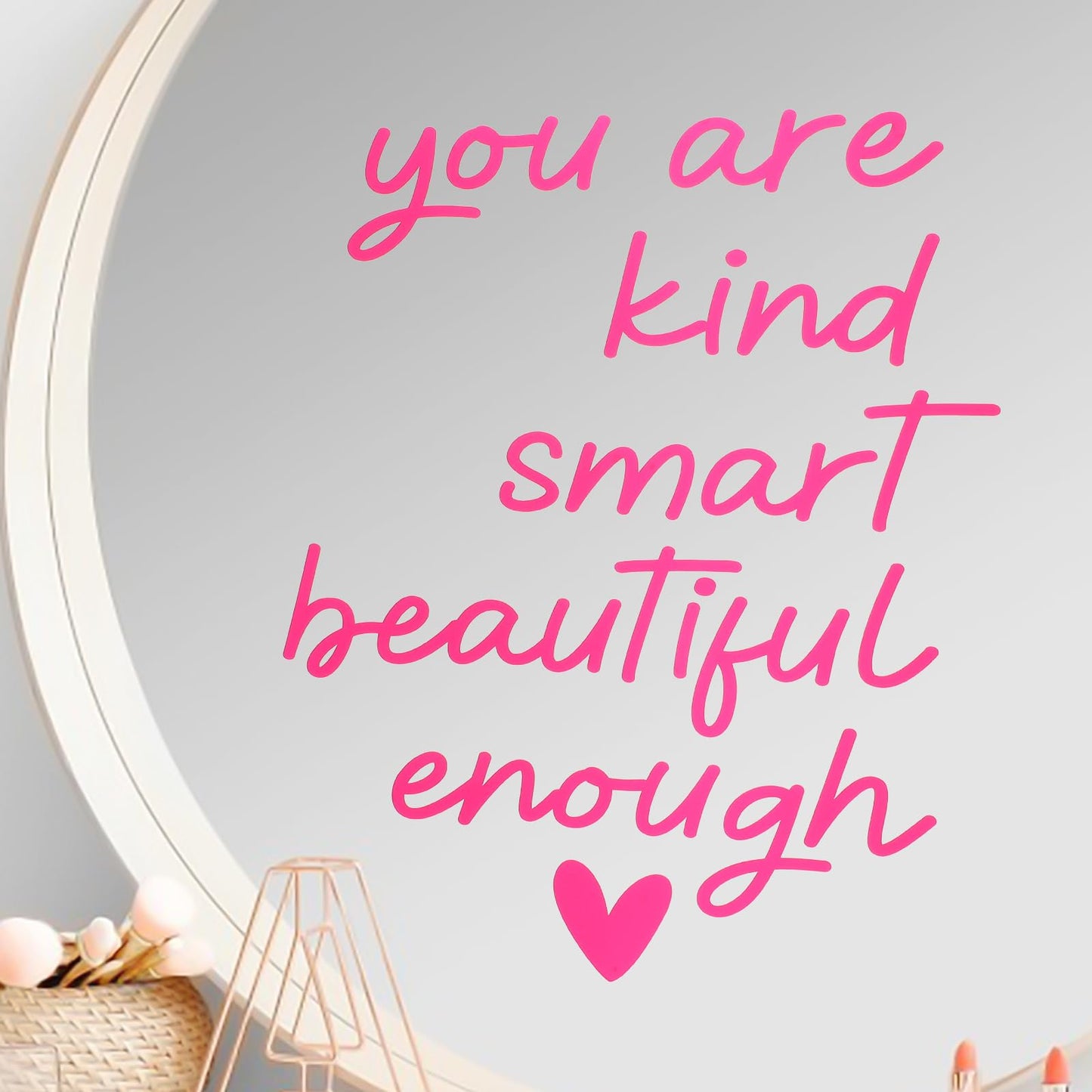 AOZUO 3PCS Mirror Decal, Inspirational Quote Mirror Sticker Mirror Decals Self-Adhesive Girl Bathroom Decor Sticker Positive Quotes Stickers Motivational Sentence Stickers Waterproof Decals(Pink)