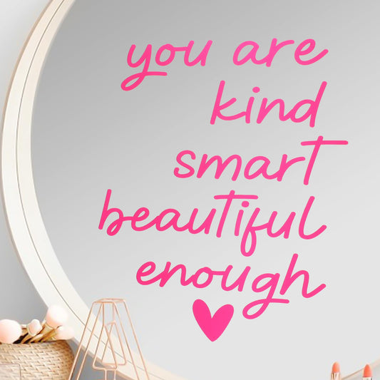AOZUO 3PCS Mirror Decal, Inspirational Quote Mirror Sticker Mirror Decals Self-Adhesive Girl Bathroom Decor Sticker Positive Quotes Stickers Motivational Sentence Stickers Waterproof Decals(Pink)