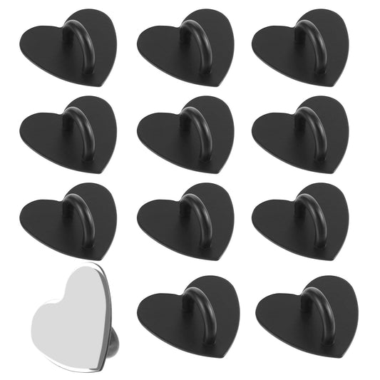Amabro 12PCS Phone Ring Holder, Self-adhesive Heart Cell Phone Charm Hook Metal Universal Finger Ring Stand Grip for Cell Phone Case Tablet DIY Hanging Supplies(Black)