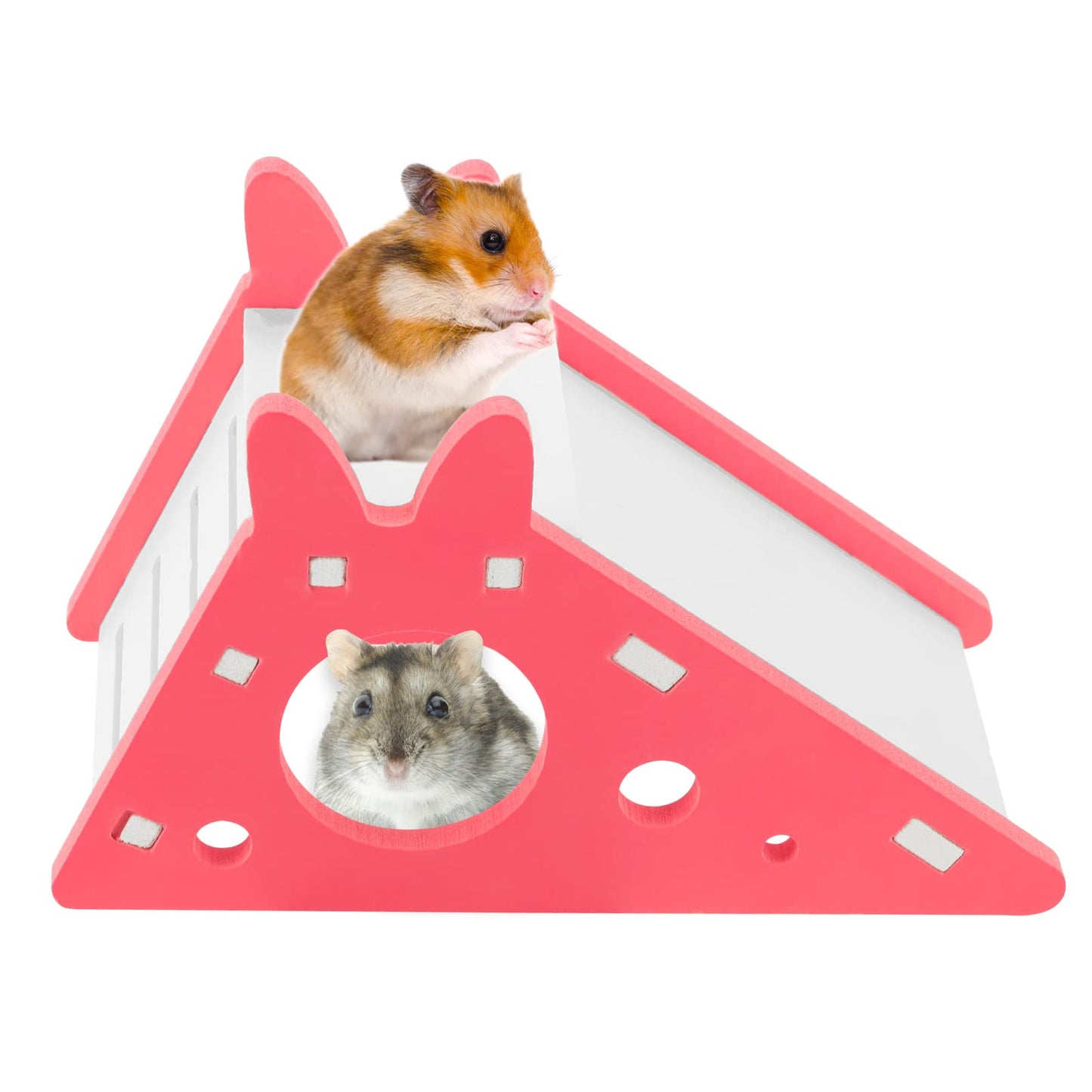 cobee Hamster House with Ladder and Slide Hamster Hideaway Exercise Toys DIY Hamster Cage Accessories Small Animal Activity Toy Hamster Play Toys Hideout Hut Rat Hideaway for Small Animals Pets(Pink)
