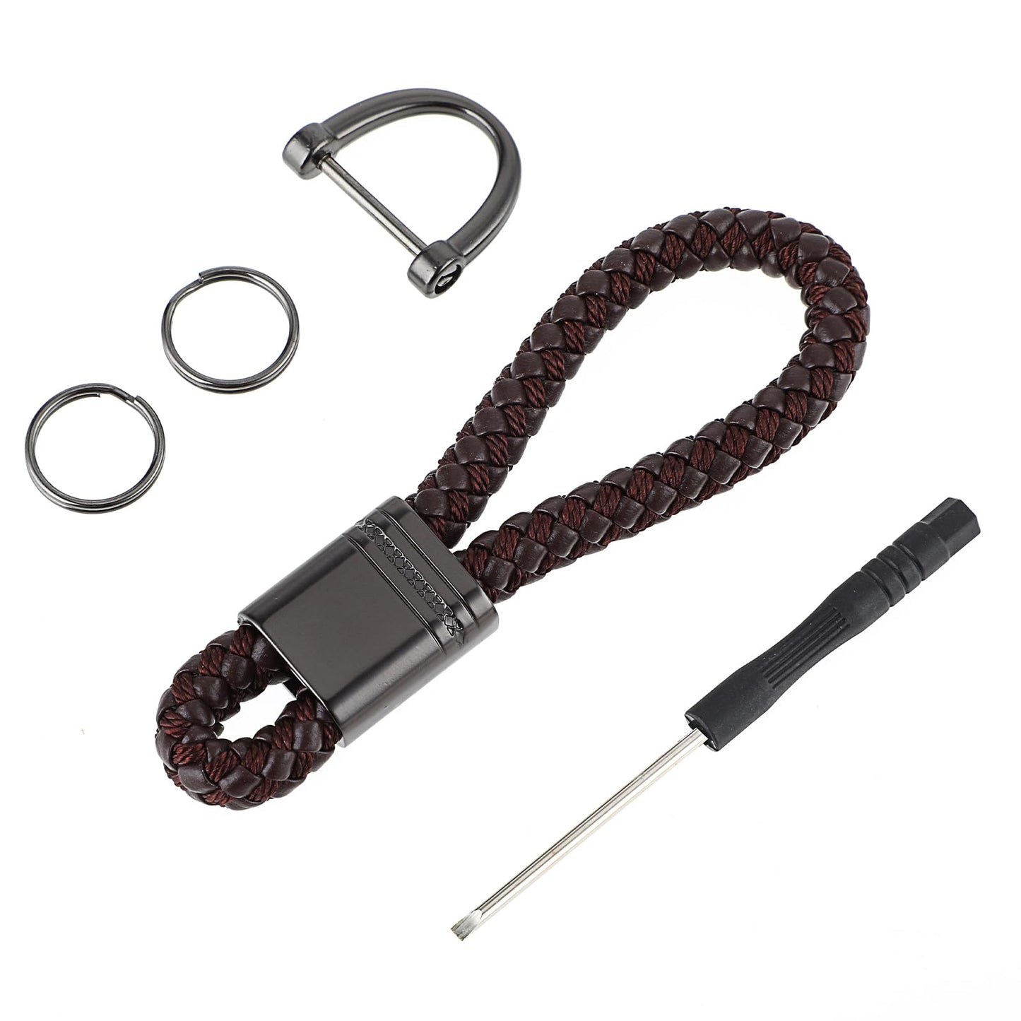 simarro Car Keychain Holder Set, Universal Finger Lanyard Strap Key Fob Anti-Lost Car Keychains Portable Car Keychain with 2 Keyrings and Repair Bar(Brown)