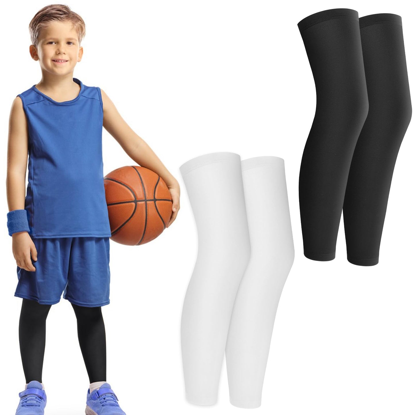 TIESOME M Kids Compression Sleeve, Black & White, for Basketball, Rugby, Football, Running (M)