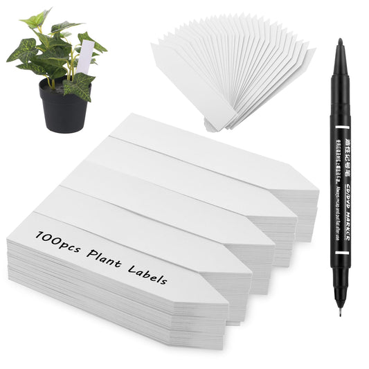 Amaxiu Plant Labels with Pen Reusable Plant Name Tags Garden Plastic Outdoor Plant Label Waterproof Sort Labels for Seeds, Vegetables, Floral Flowers, Herbs, Potted Plants, 10x2cm(100pcs, White)