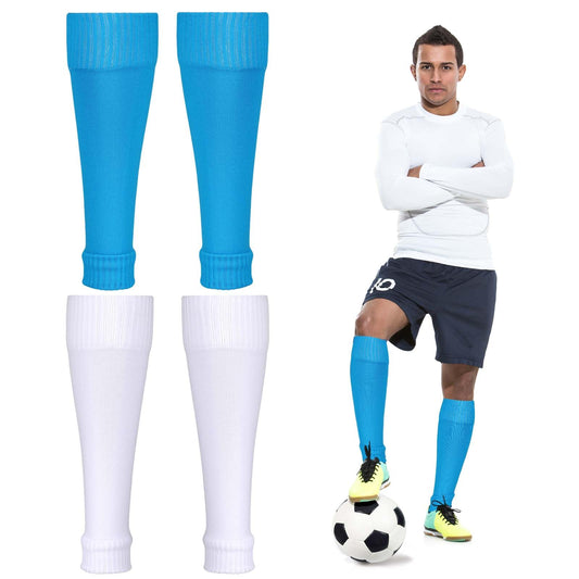 simarro 2 Pairs Football Sock Sleeve, Soccer Shin Guards for Football, Team Leg Sock Sleeve Fits Over Shin Pads, Our Grip Socks Suitable for Adults (White And Blue)