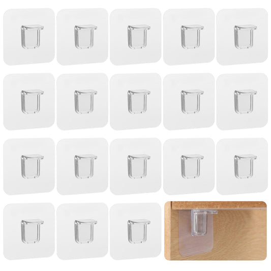 Jeffdad 18 Pack Adhesive Shelf Bracket, Cabinet Adhesive Shelf Support Peg Bracket, Punch Free Adhesive Plastic Pegs Hanger Holder for Shelves Kitchen Cabinet Book Closet Clapboard Layer(7 CM)