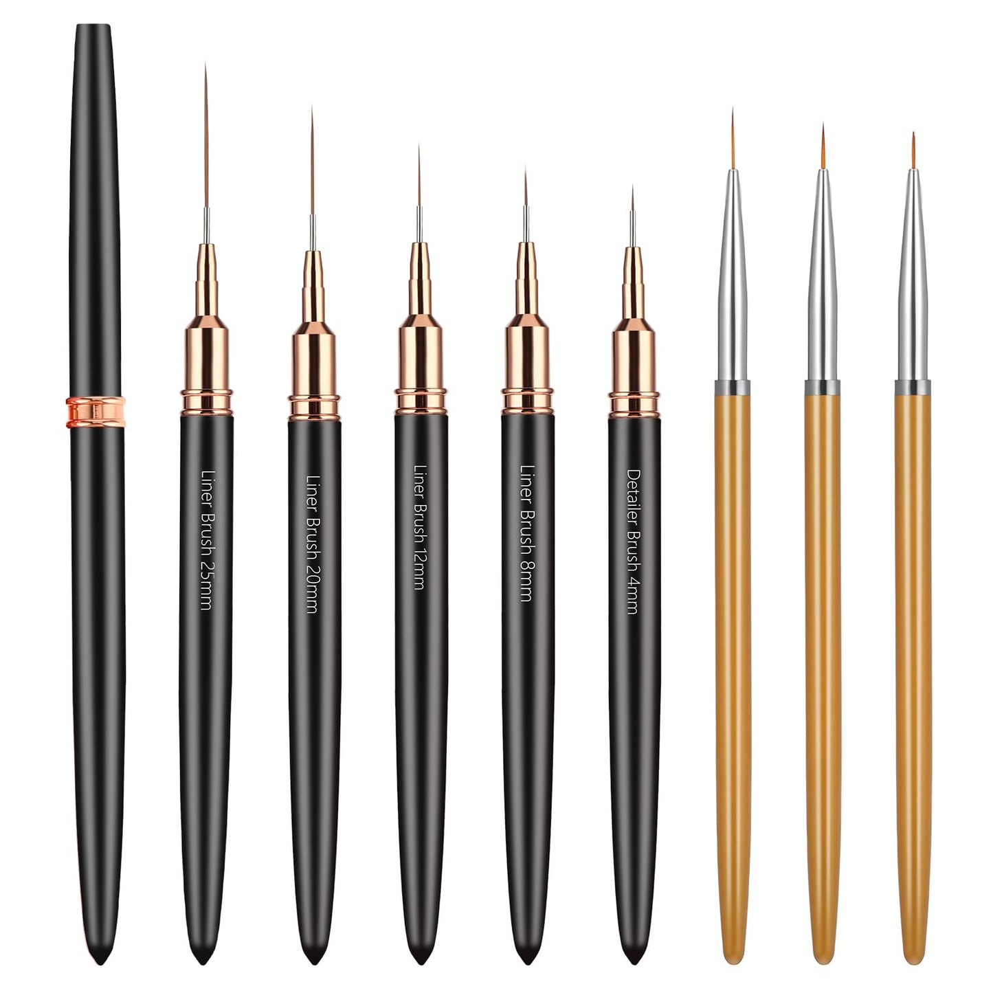 GEEHUA 8Pcs Nail Art Liner Brushes, Painting Nail Art Brush Set Thin Long Lines Nail Brushes Fine Detailing Nail Paint Liner Striping Brush for Home Use Professional Nail Salon(Black)