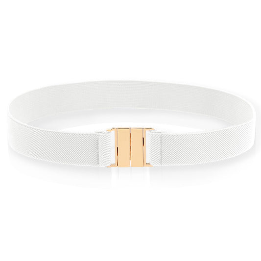 Molain Women Invisible Belts, Women Stretch Belt Elastic Belt with Flat Buckle Summer Breathable No Show Waist Belts for Jeans Pants Dresses (White)