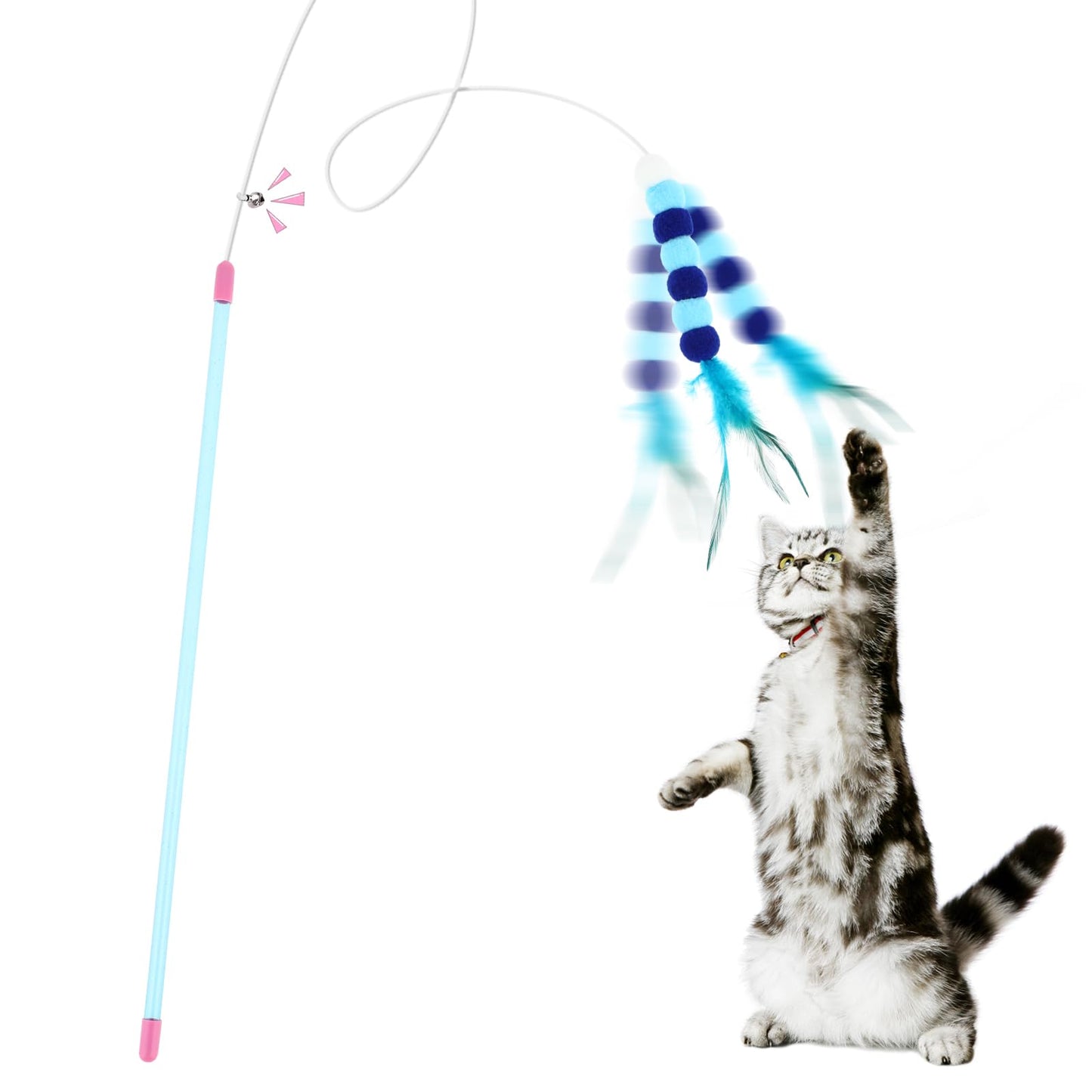 cobee Cat Feather Toys with Pompom Ball, Soft Cat Wand Toy with Bell Cat Wand Interactive Cat Toy Training Toys Cat Play Toy for Indoor kitten