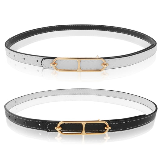 Amaxiu Women Skinny Reversible Belt, PU Leather Adjustable Belt Thin Waist Belt with Metal Buckle for Pants Jeans Dresses (black/white)