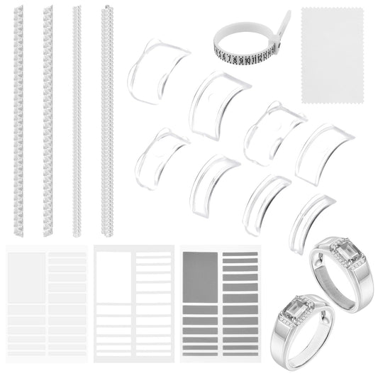 Amaxiu Ring Sizer Adjuster for Loose Rings, 68pcs Invisible Ring Sizer with Ring Size Measuring Tool Plug-in Ring Guards Silicone Spiral Tightener EVA Foam Polishing Cloth for Man and Woman Rings