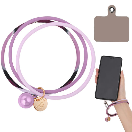 cobee 3-in-1 Silicone Phone Wrist Lanyard with Patch and Metal Ring Universal Phone Wrist Strap Fashion Cell Phone Wrist Loop Charm for Women Compatible with Most Smartphone(Bean Paste Red Mix Purple)