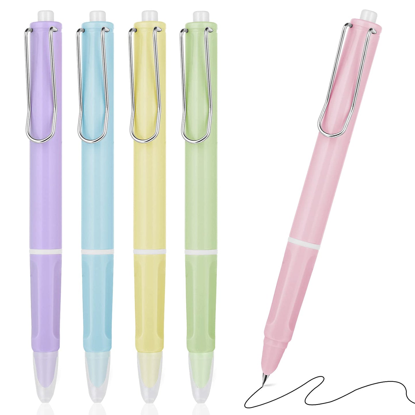 cobee Aesthetics Retractable Fountain Pen, 5pcs 0.38mm Pastel Refillable Ink Writing Pens Extra Fine Point Pen Smooth Writing for Journaling Calligraphy Gift Supplies