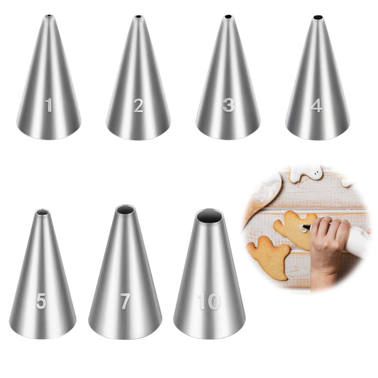 Jeffdad 7 Pcs Round Hole Piping Tips Set, Professional Stainless Steel Cupcake Frosting Nozzles Tool Russian Pastry Icing Dispensers Supplies for Cake Decorating Supplies Baking Set Tools(7PCS)