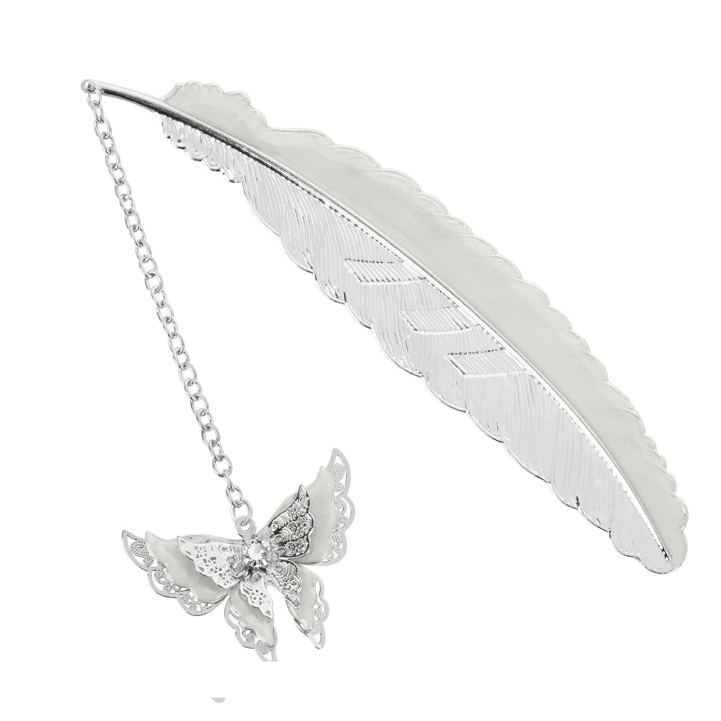 TIESOME Metal Feather Bookmark, Luminous Metal Bookmark with 3D Butterfly Pendant Unique Glow in The Dark Butterfly Bookmark for Book Lover (Silver Feather)