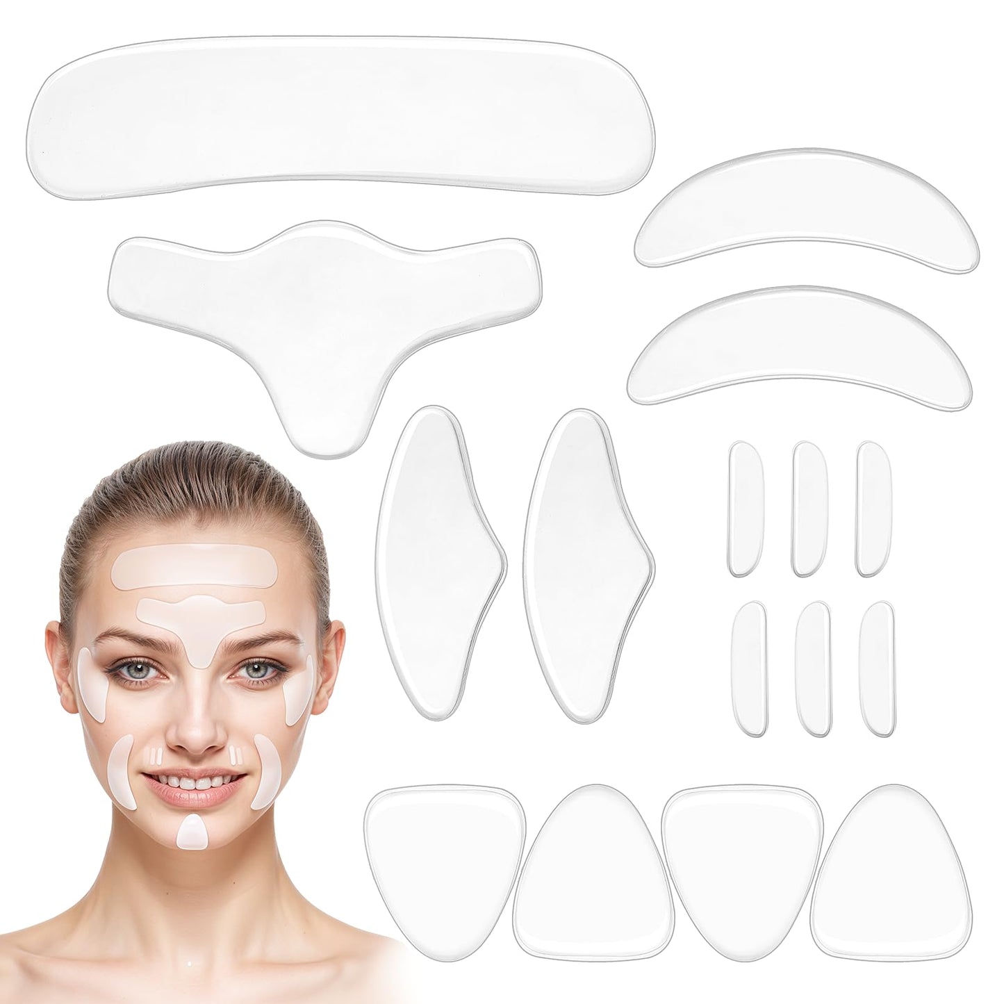 Yuanchu Anti-Wrinkle Plasters, Pack of 16 Reusable Face Wrinkle Remover Strips, Silicone Wrinkle Plasters to Reduce Skin Wrinkles, Face Patch for Smoothing Eyes, Forehead, Mouth and Chin