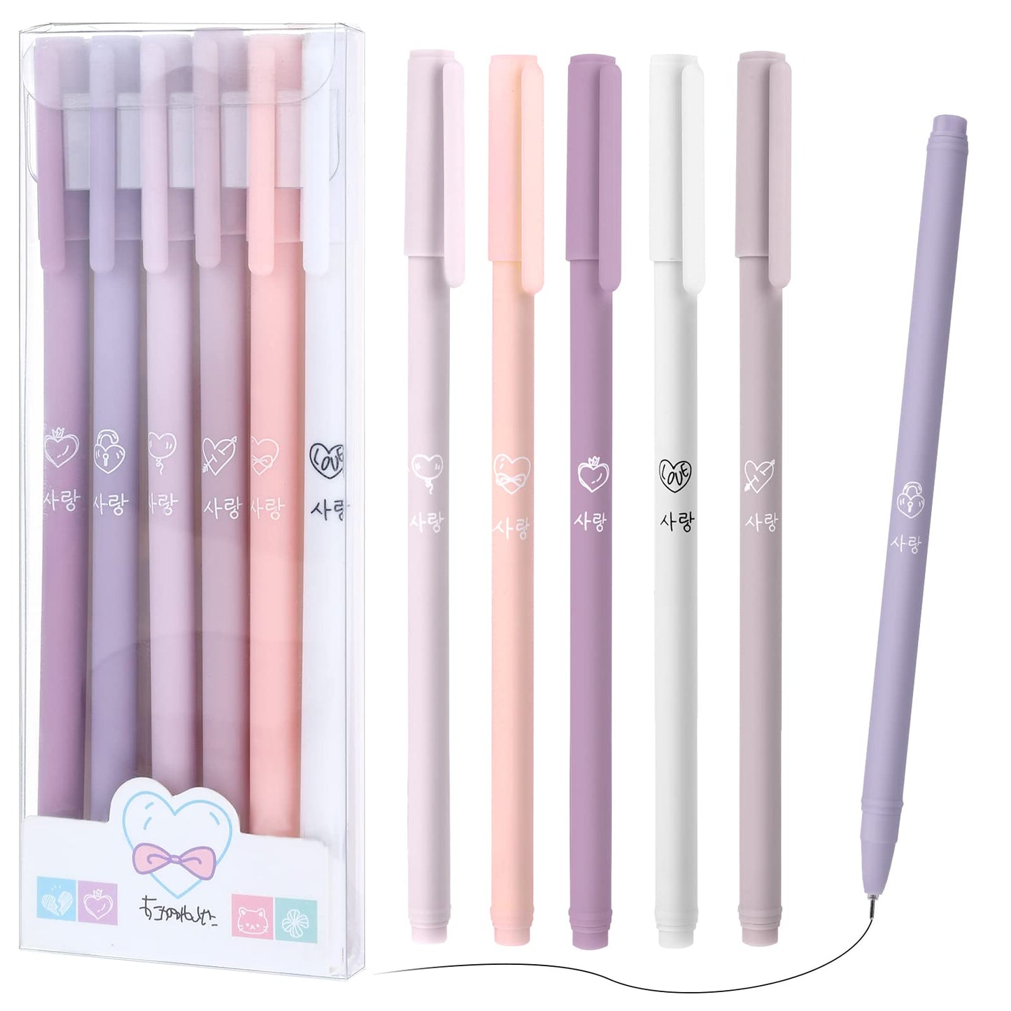 TIESOME Black Gel Pens, 6 Pack Quick Drying Ink Ballpoint Pen 0.5mm Fine Tip Pen Liquid Ink Rollerball Pen for Adult Kids Writing School Office Gift Supplies (Purple)