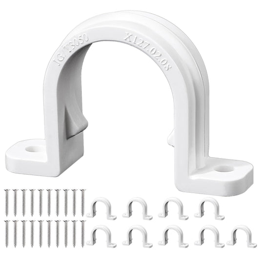 JIEYAO 10 Sets PVC Pipe Clamps, 3/4'' Plastic Pipe Straps, 2 Holes Pipe Mounting Brackets U-Shape Conduit Clamp Heavy Duty Conduit Strap Clip for PVC Pipes Conduit Cables Hose(3/4-inch)
