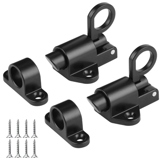 Amaxiu 2pcs Self Closing Latches, Spring Latch Door Lock Resilient Slide Aluminum Alloy Latch Safety Automatic Black Barrel Slide Door Lock with Screws for Homes and Pet Door Cabinet Window(Black)