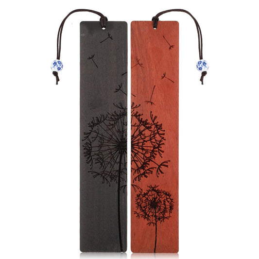Amaxiu 2Pcs Wooden Bookmarks, Unique Handmade Wood Bookmark Vintage 2 Pack Set Engraved Book Marks with Pendant for Male and Female Book Lovers Birthday Teachers Gift