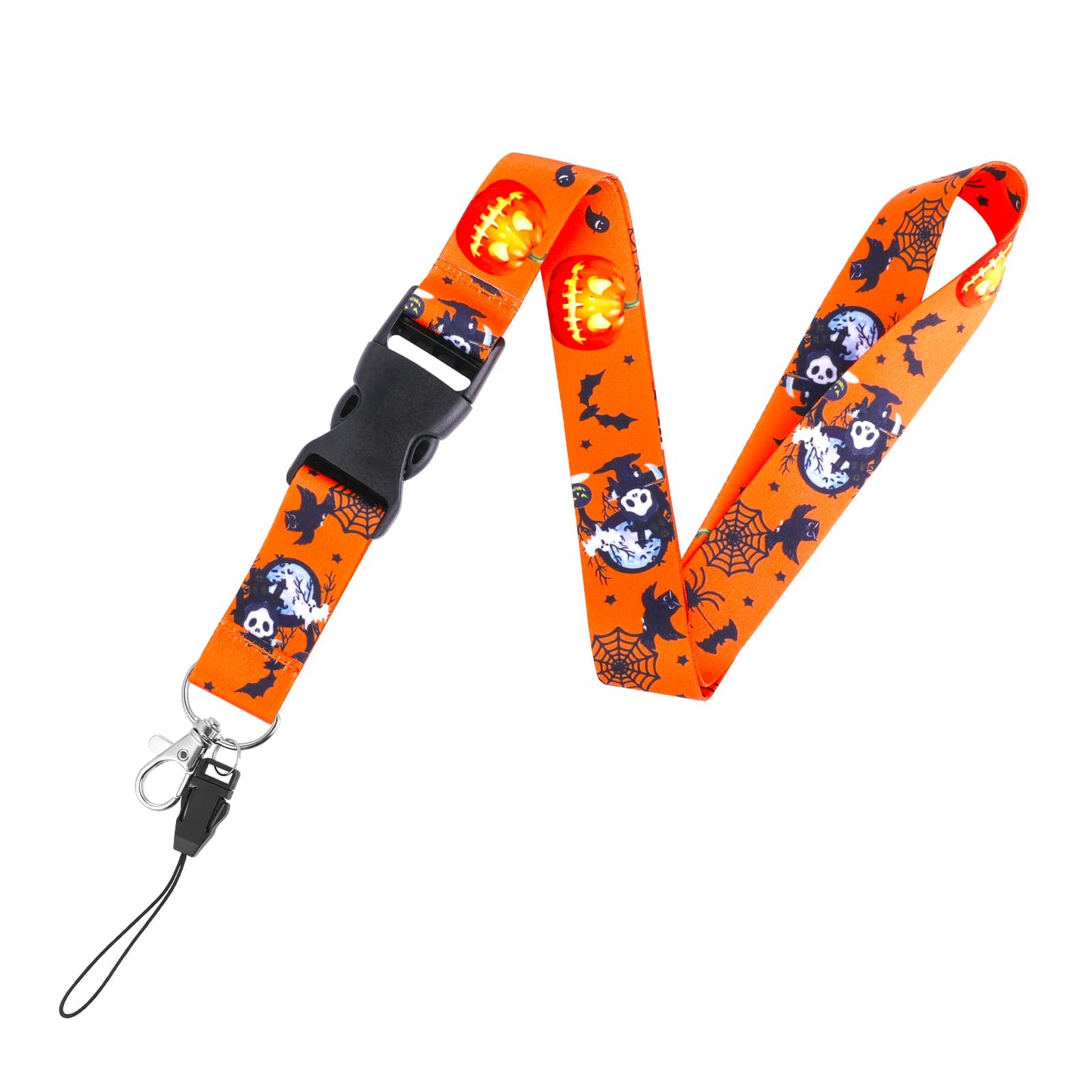 cobee Halloween Series Keychain Lanyard for Keys Phone, Detachable Soft Fabric Neck Lanyard with Swivel Lobster Clasp, Badge Lanyard with Pumpkin, Bat, Ghost, Spider, Owl Halloween Pattern(Orange)