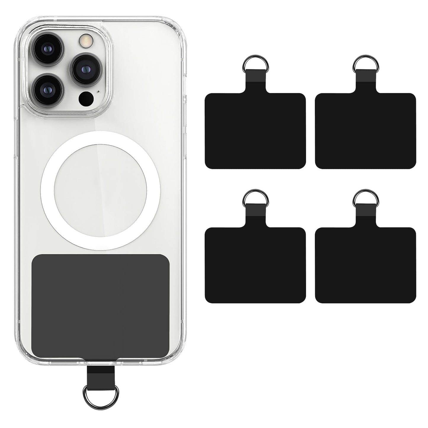 cobee Universal Phone Tether Tabs, 4 Pcs 2.28" x 1.5" D-Buckle Phone Lanyard Replacement Part PVC Transparent Phone Lanyard Patches for Safety Drop Protection Compatible with Most Smartphones(Black)