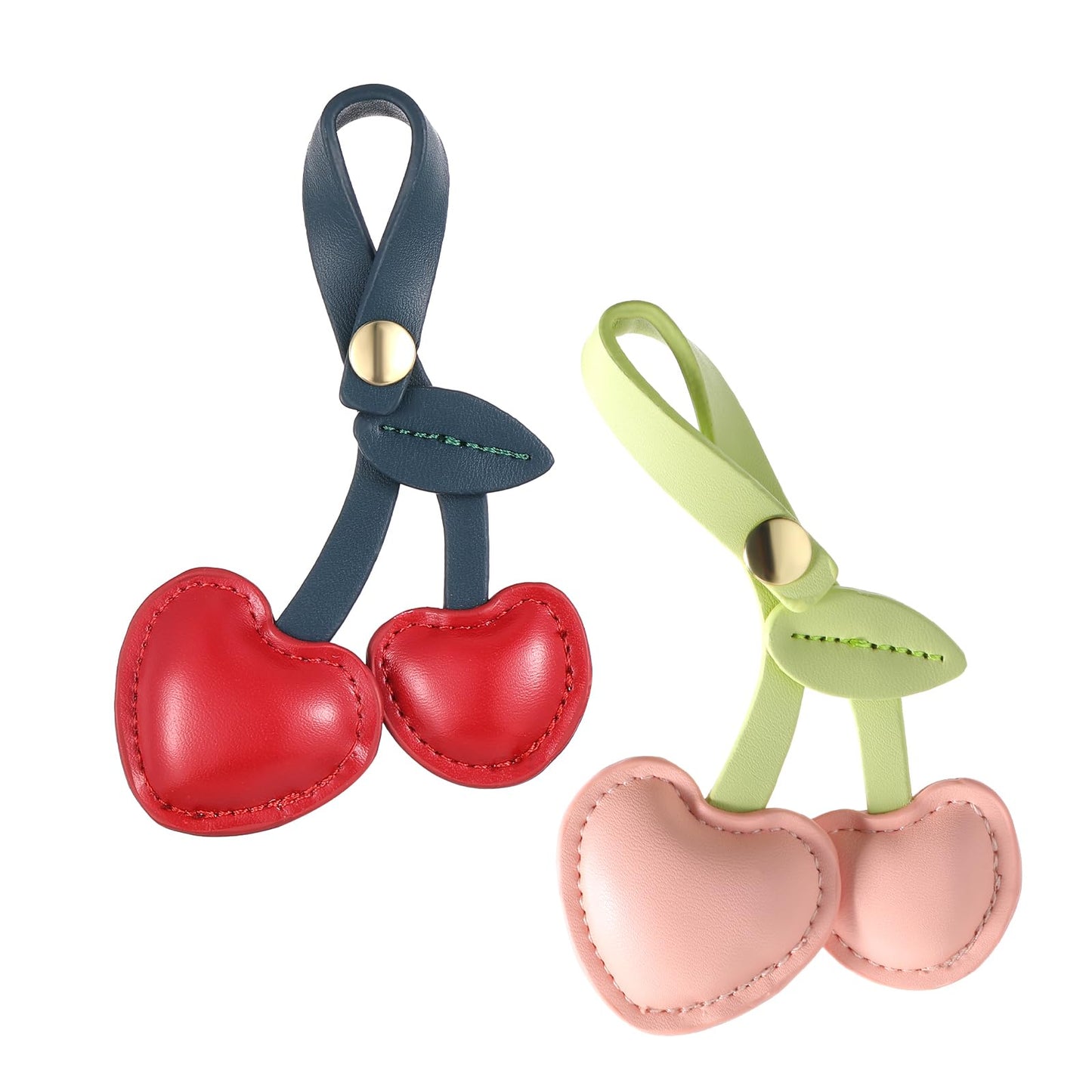 Yuanchu 2Pcs Cherry Bag Charms, Cute PU Cherry Key Charms Bag Accessory for Purses Bags Handbags Red Pink Cherry Bag Charm Keychain, Pink,red