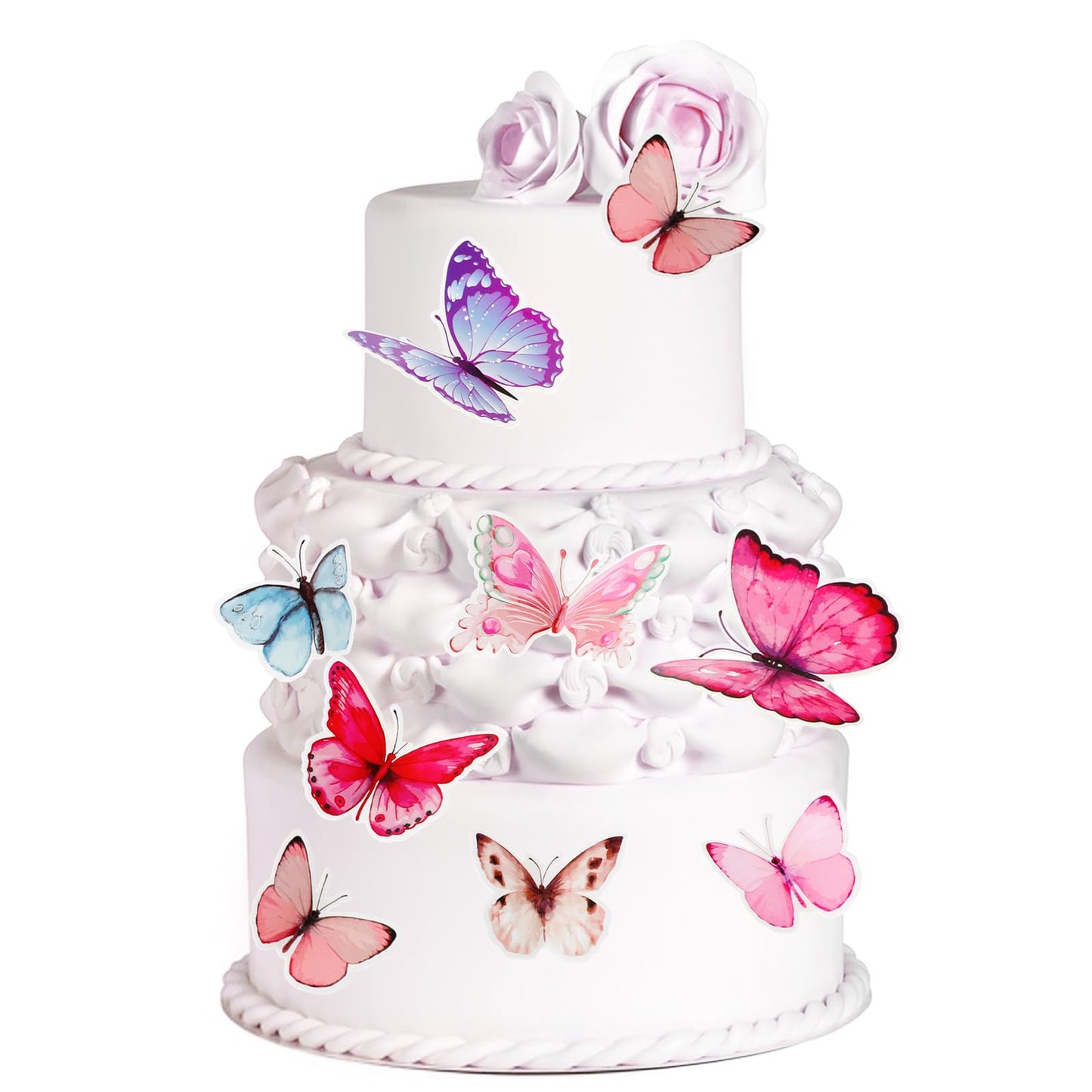 Giantree 30 Pcs Edible Butterflies for Cake Decorating, 3D Big Butterfly Cake Topper Butterfly Cupcake Decorating for Wedding Anniversary Birthday Flower Themed Party Decorating(A1)