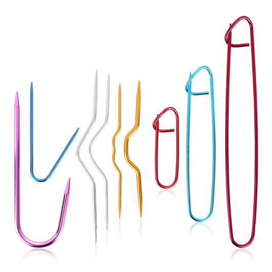cobee Cable Stitch Holders, 9pcs Crooked Needle Twist Curved Hand Knit Needles, Mixed Color Aluminum Cable Needles Stitch Holders, Knitting Cable Needle Crochet Hook for DIY Stitch Supplies