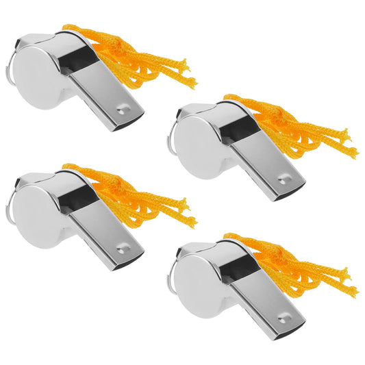 Giantree Stainless Steel Whistle, 4 Pcs Loud Crisp Sound Sports Whistles with Lanyard for Referees Coaches Polices Pet Training Outdoor Sports Emergency