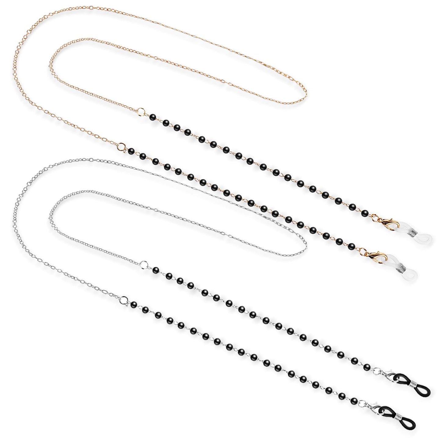 GEEHUA 2PCS Women Beaded Eyeglass Strap Holders, Eyewear Retainer Accessory Chain Metal Sunglasses Lanyard with Pearl(Black)