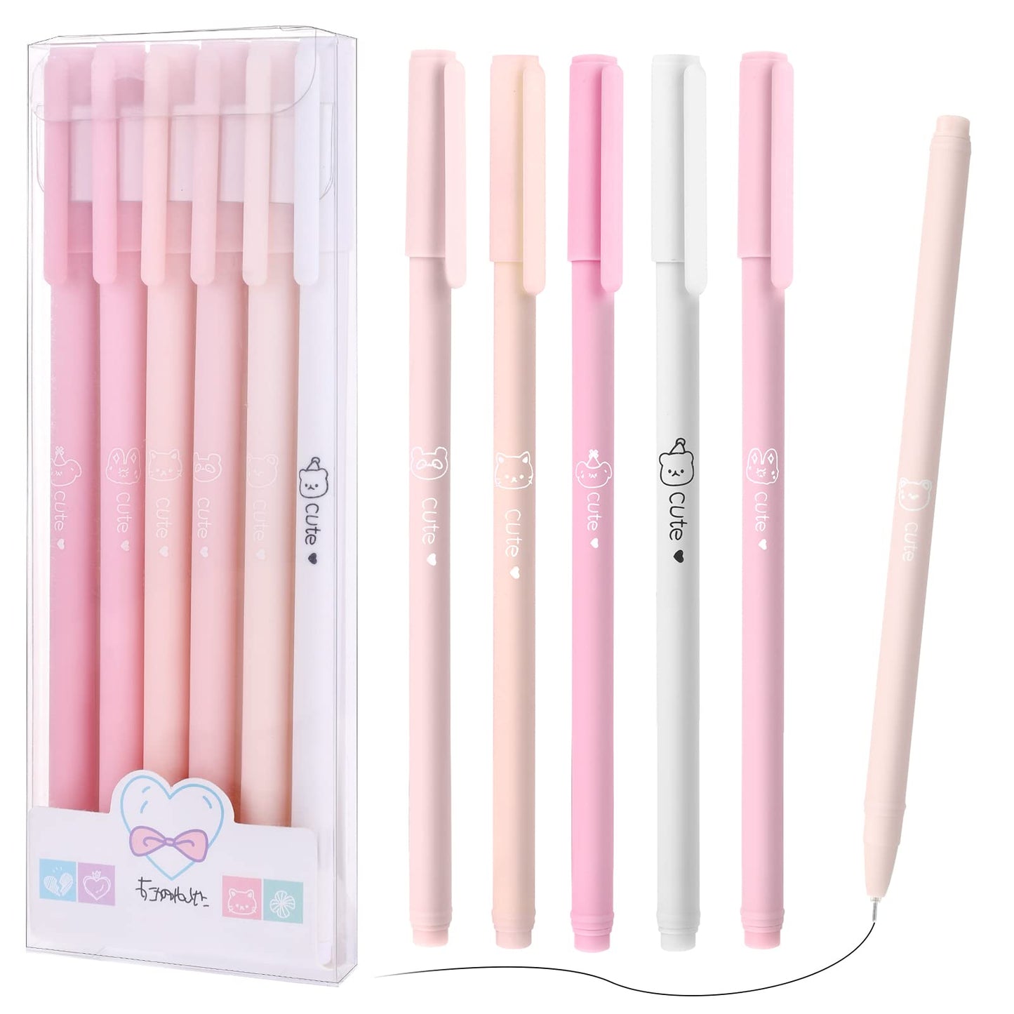 TIESOME Black Gel Pens, 6 Pack Quick Drying Ink Ballpoint Pen 0.5mm Fine Tip Pen Liquid Ink Rollerball Pen for Adult Kids Writing School Office Gift Supplies (Pink)