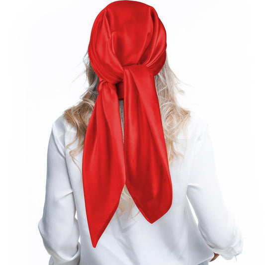 Andibro 35" Large Square Satin Head Scarf, Silk Shiny Solid Color Head Scarves Sleeping Head Wraps for Women Hair Bandana (Red)