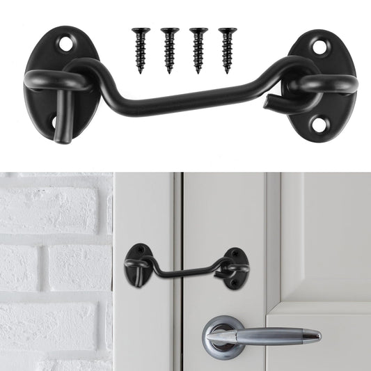 Amabro Hook and Eye Latch Lock, 100mm Stainless Steel Barn Door Lock 4 Inch Hardware Gate Latch with Screws Privacy Cabinet Hook Eye Latch for Shed Window Garage Gate Bathroom Cabinet Fence(Black)