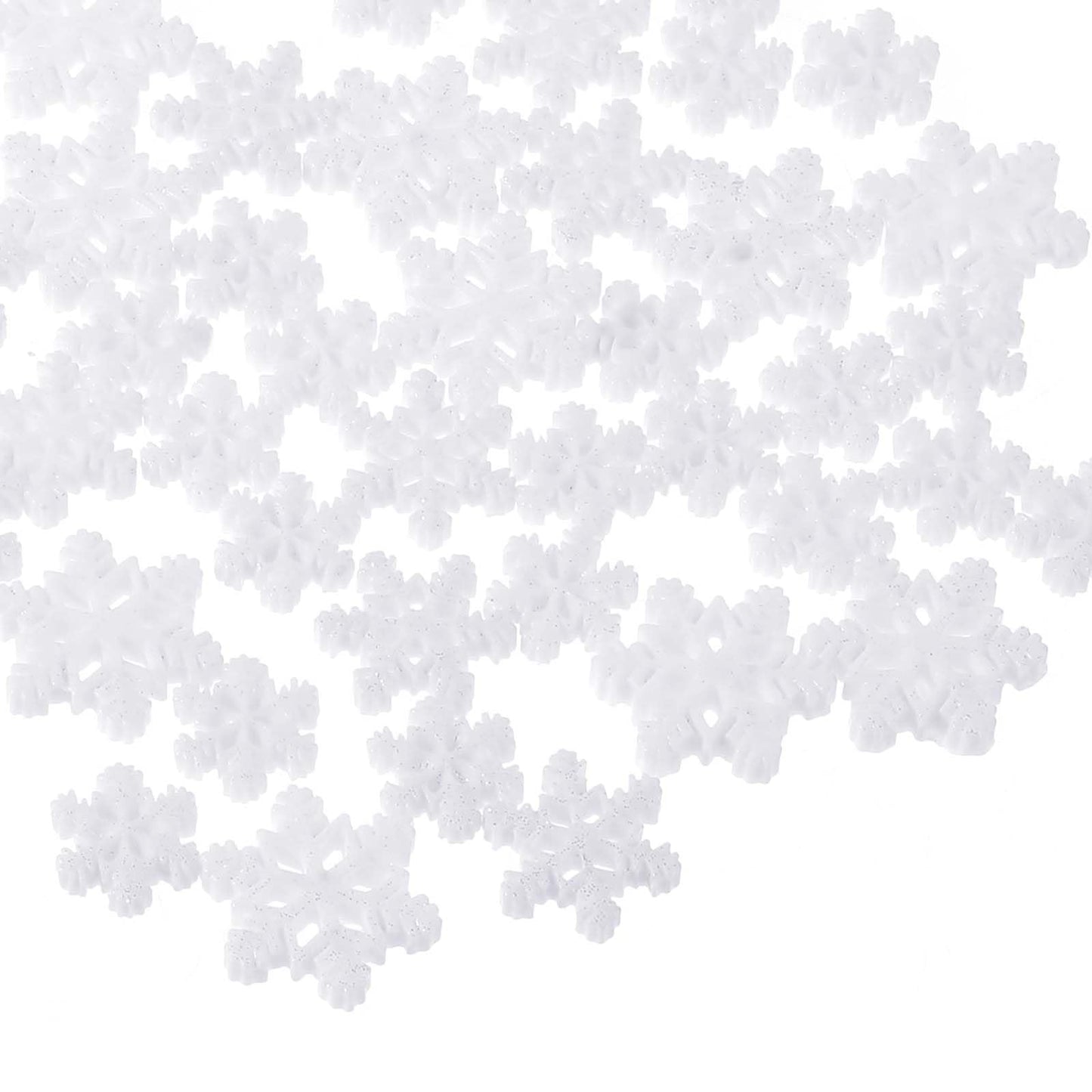 Giantree 50 Pcs Mini Snowflake Ornament for Christmas, Glitter Resin Snowflakes Christmas Embellishment Snowflake Decorations for Christmas Tree Winter Party DIY Craft Home 3 Sizes(White)