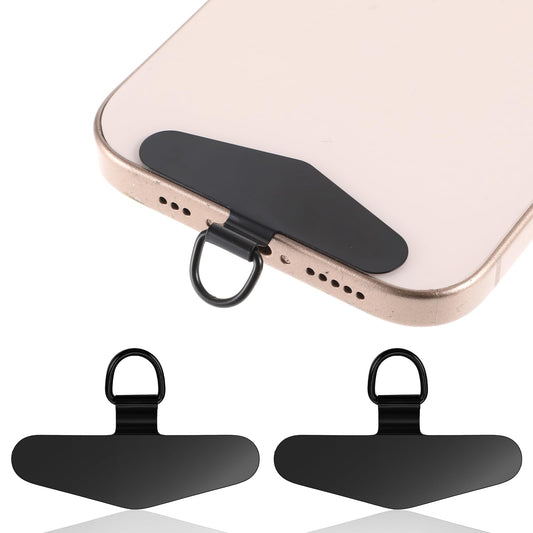 HJZHII 2 Pcs Stainless Steel Universal Cell Phone Tether Tabs Cell Phone Holder Chain Anti-theft Protection for Most Mobile Phones Ultra Thin, Black, 1