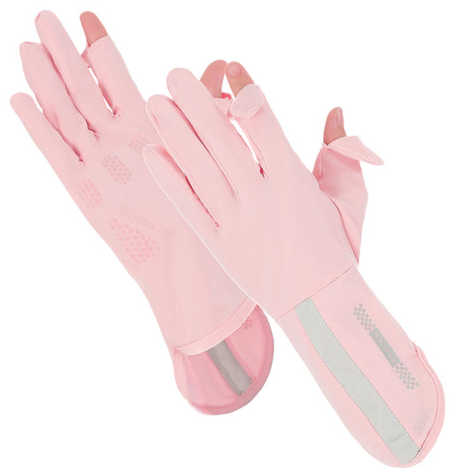 MBAIYO 2 Pairs Women's UV Protection Gloves, Ice Silk Sun Protection, Non-Slip Fingerless Gloves, Full Finger Touchscreen Thin Breathable Cycling Gloves for Summer Outdoor Cycling Driving