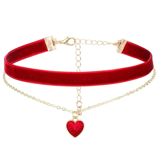 HJZHII Women's Choker Necklace, 29.5 - 36.5 cm Collar Women's Jewellery, Choker Collar Black Red Velvet Necklace Classic Velvet Heart Layered Adjustable Women's Jewellery for Girls Gothic Chain 90s
