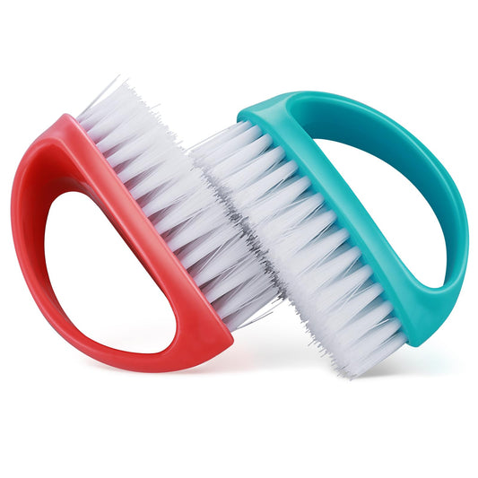 Amaxiu Hand Nail Brushes, 2pcs Handle Grip Heavy Duty Nail Brushes for Cleaning Fingernails Nylon Firm Stiff Bristles Deep Clean Scrubber for Mechanics Gardeners Hand Under Nails Toes(Red, Blue)