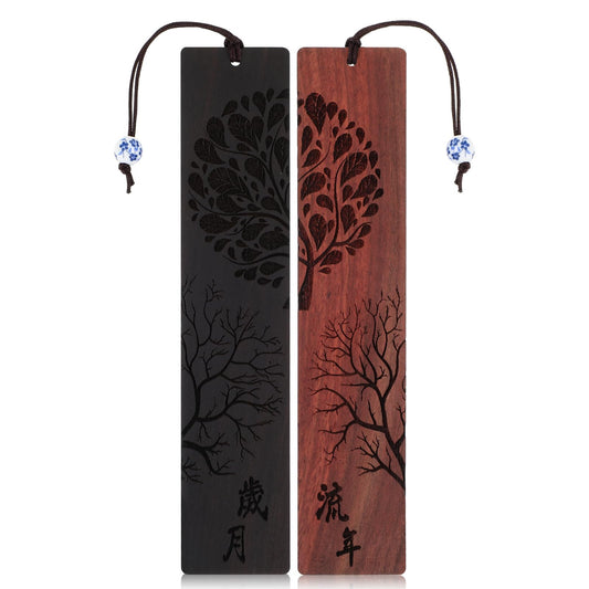 Amaxiu Wooden Bookmarks for Book Lovers, 2PCS Handmade Vintage Wooden Bookmarks Valentines Day Gifts for Him Her Carving Craft Bookmarks Book Marks Wedding Anniversary Men Women Gift(B)