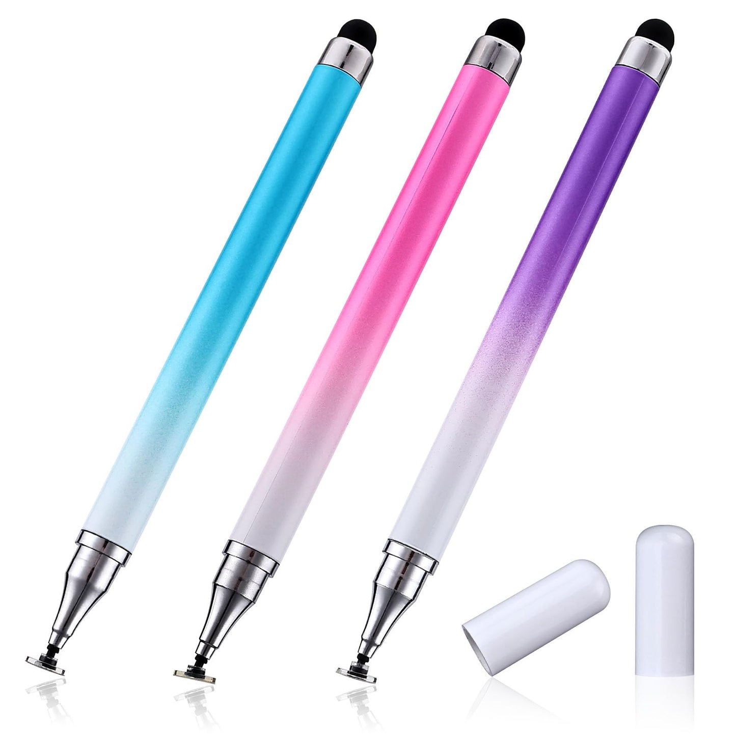 Amaxiu 2 in 1 Stylus Pens for Touch Screens,3 Pcs Stylus Pencil with Transparent Disc & Silicone Tip High Sensitivity Stylus Fine Point Stylus Pen Compatible with All Touch Devices